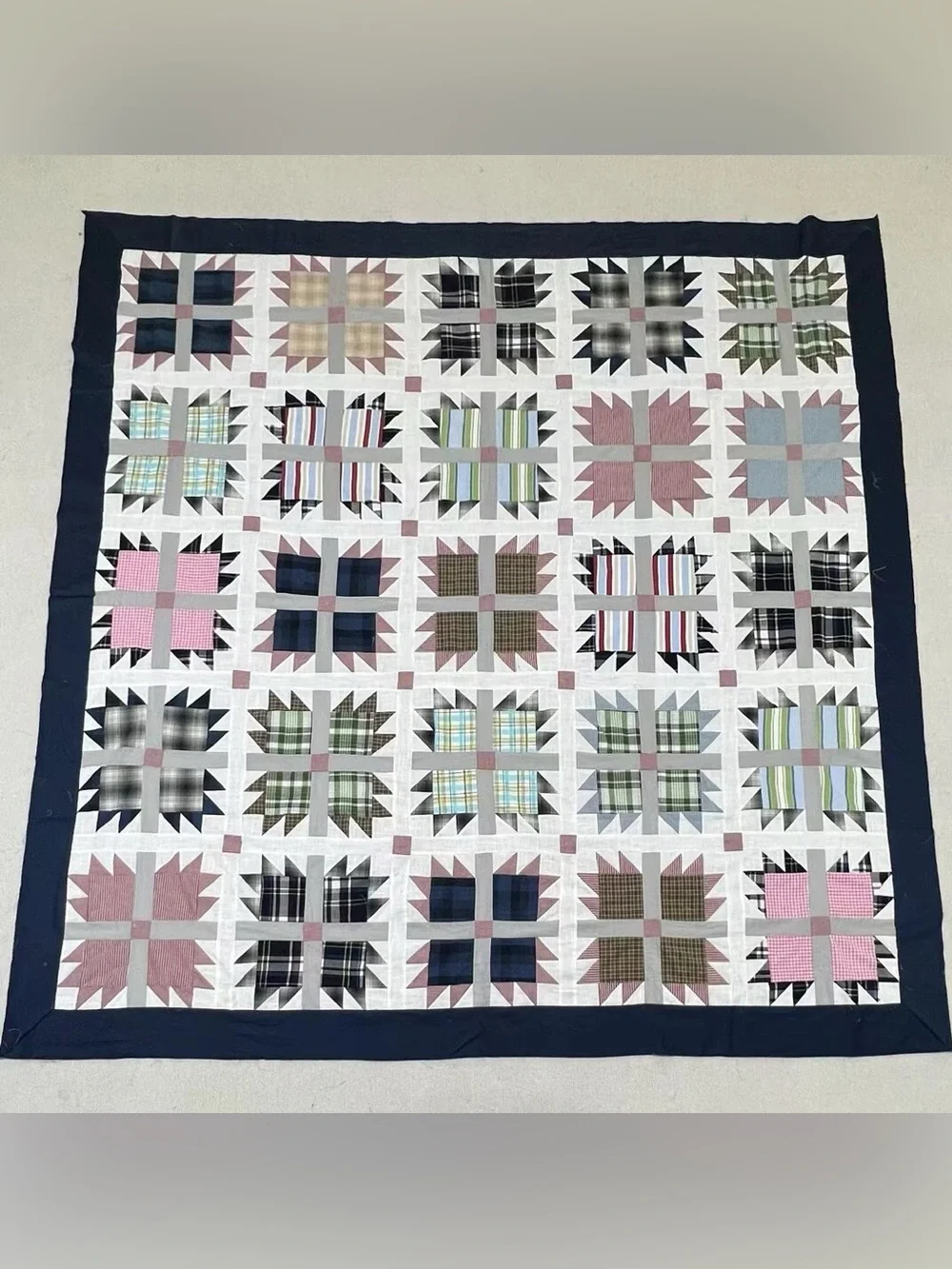Handmade Heritage Plaid Paws Cotton Queen size Patchwork quilt top/topper